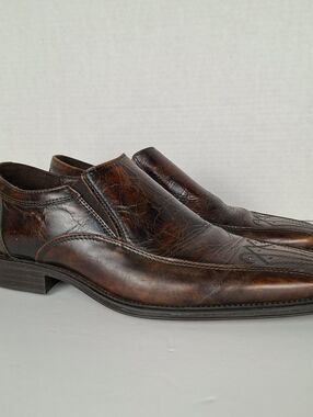 Nicola Benson Italian Leather Dress Loafer Brown Shoes Size 40 Western Style